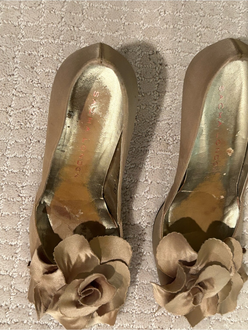 Sacha London Taupe Satin Floral Toe Ballet Flats